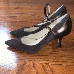Brown Suade Pumps with Ankle Strap